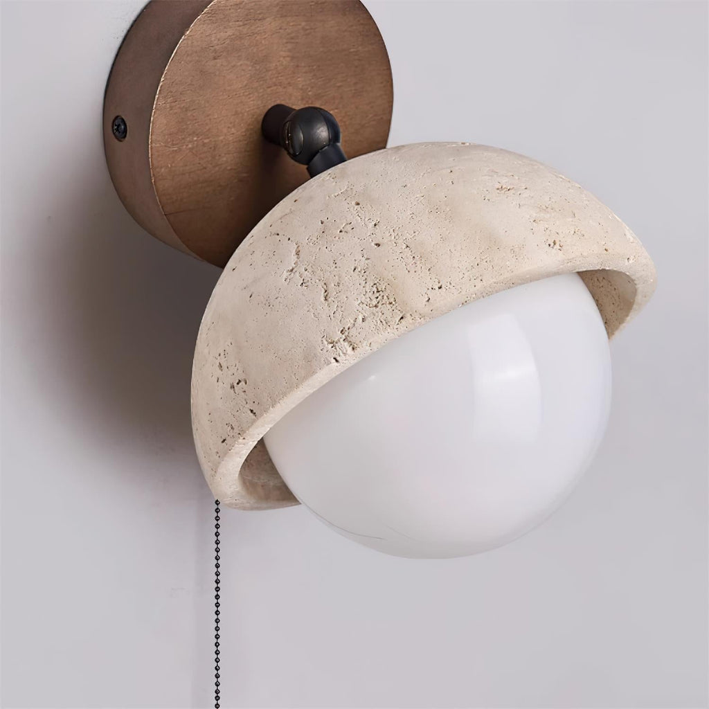 Lampada da parete in travertino e legno — Diametro 15cm, attacco G9, cablata