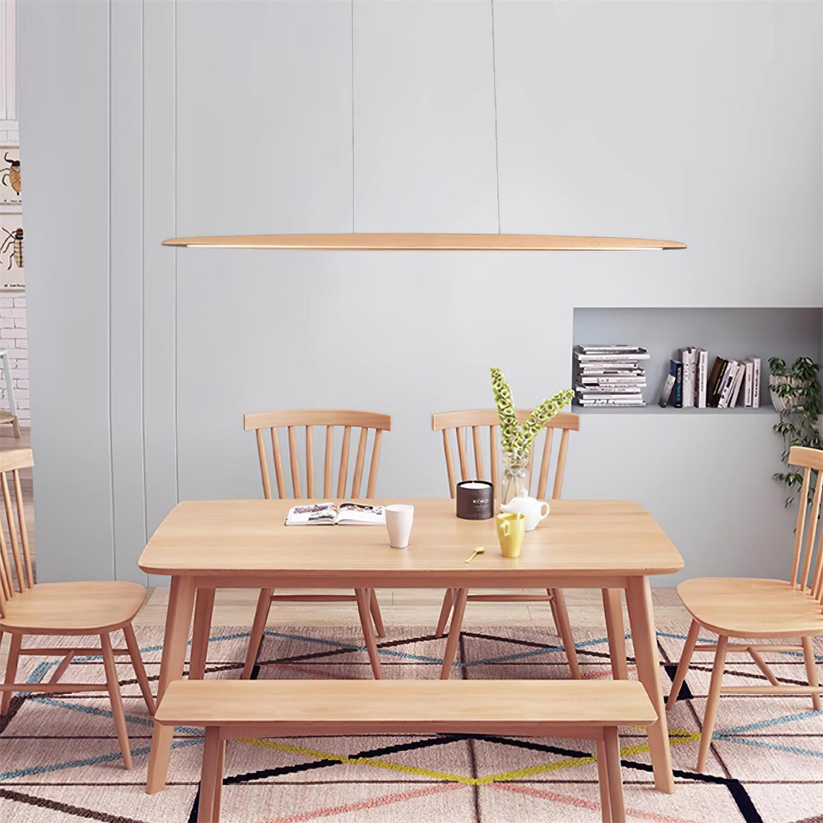 Lampada a sospensione LED in legno Duvane da 130cm — 24W 3000K bianco caldo, cablaggio fisso