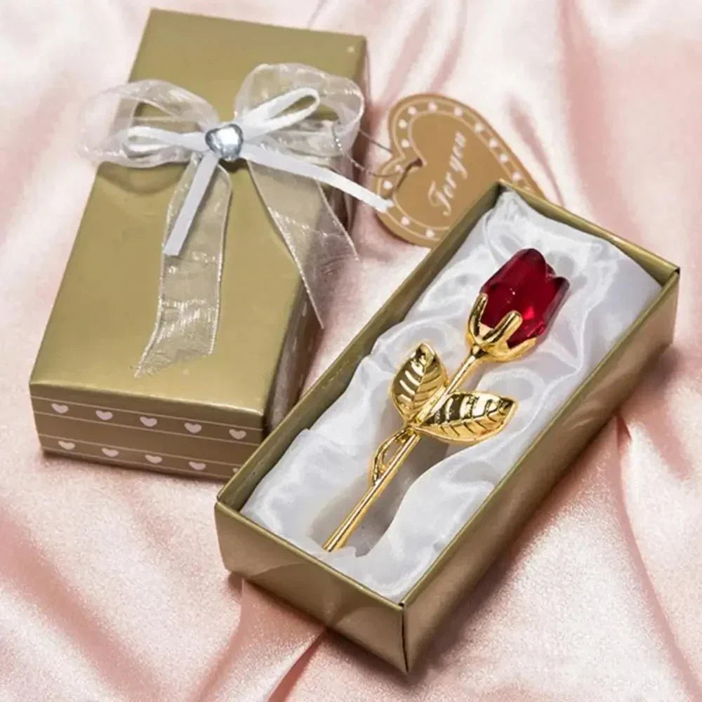 Aurora Crystal Rose Keepsake With Gold Or Silver Stem Timeless Gift For Her