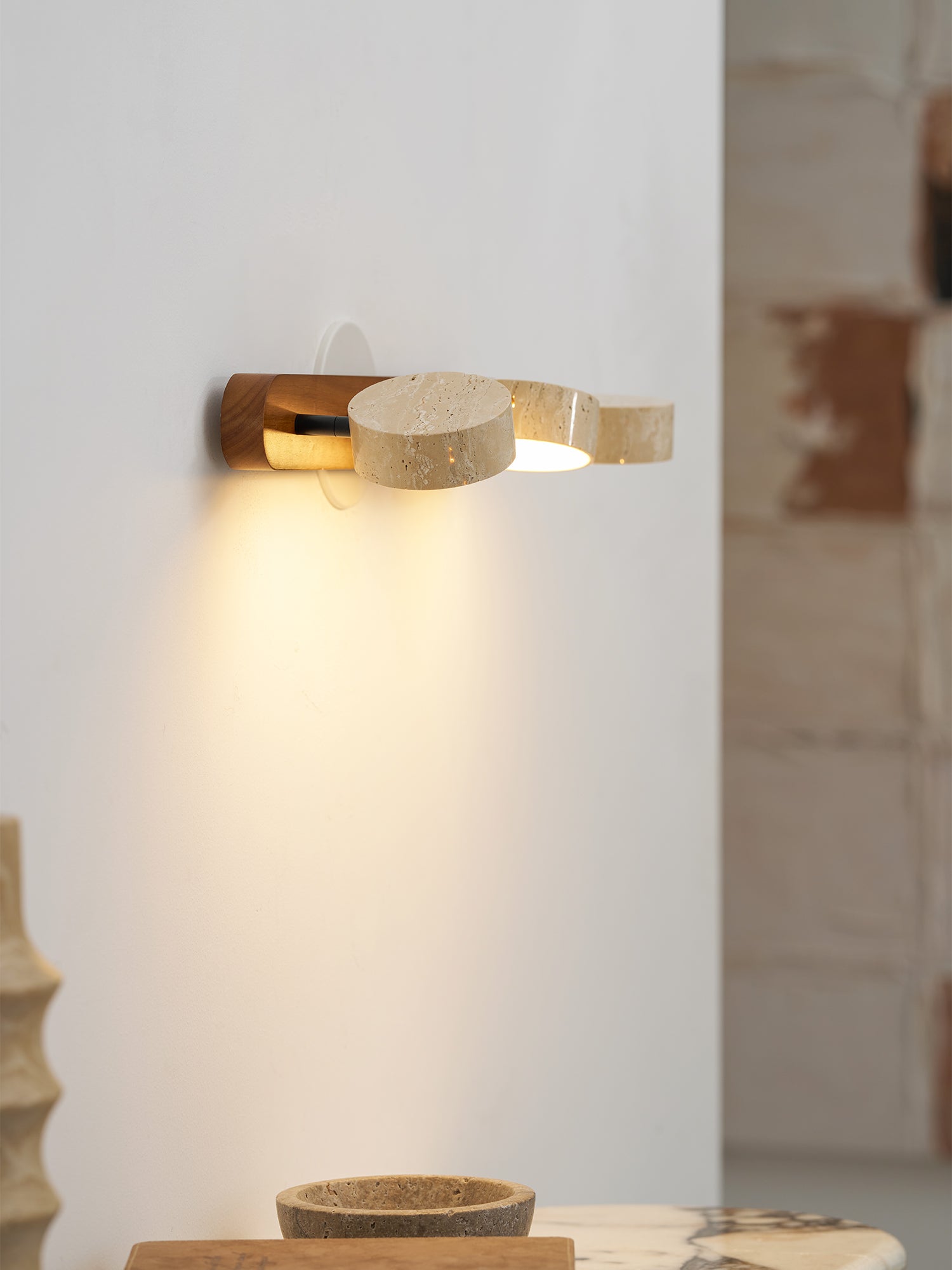 Travertine Duo Wall Light — Multiple Diameter Options