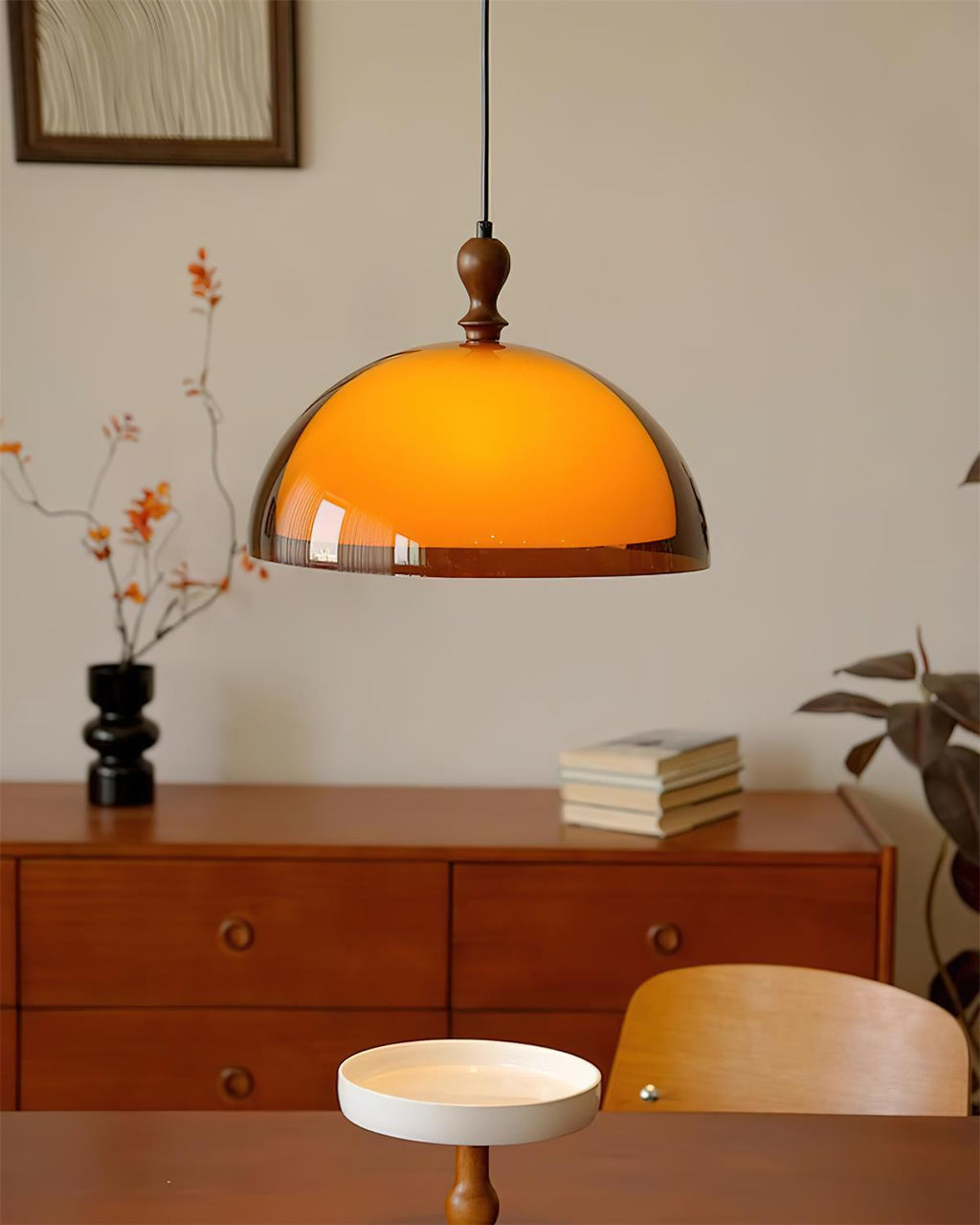 Solven Amber Acrylic Dome Pendant Light — 35cm Ceiling Fixture
