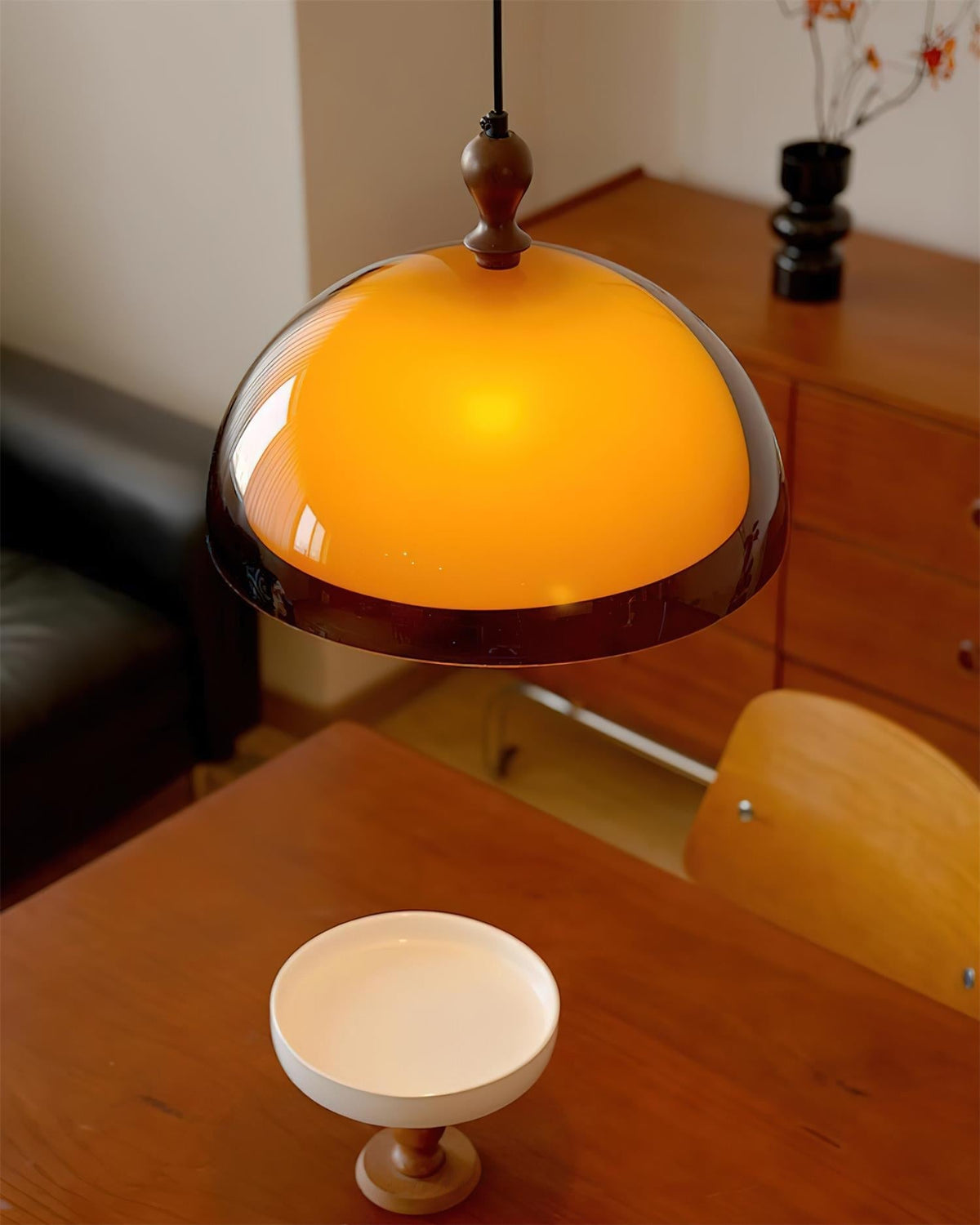 Solven Amber Acrylic Dome Pendant Light — 35cm Ceiling Fixture