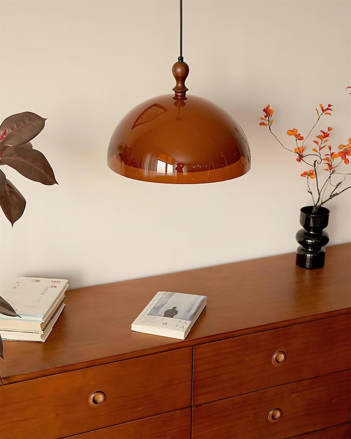 Solven Amber Acrylic Dome Pendant Light — 35cm Ceiling Fixture