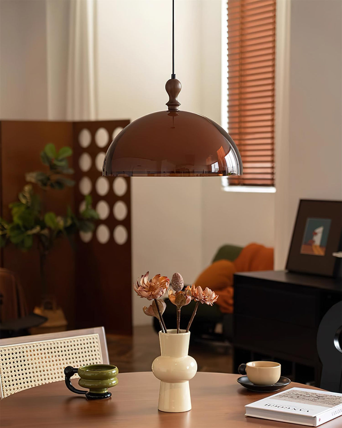 Solven Amber Acrylic Dome Pendant Light — 35cm Ceiling Fixture