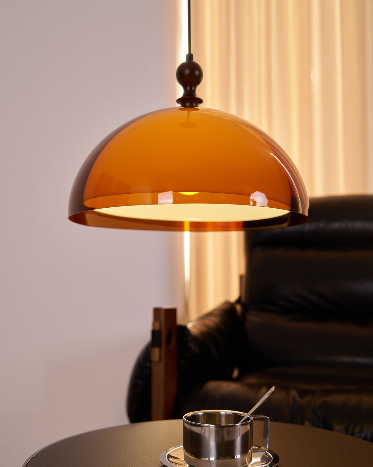 Solven Amber Acrylic Dome Pendant Light — 35cm Ceiling Fixture