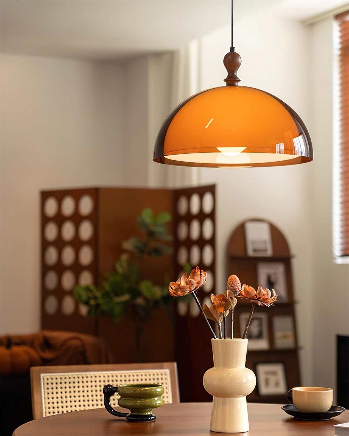 Solven Amber Acrylic Dome Pendant Light — 35cm Ceiling Fixture