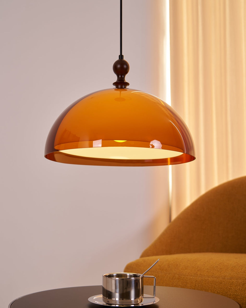 Solven Amber Acrylic Dome Pendant Light — 35cm Ceiling Fixture