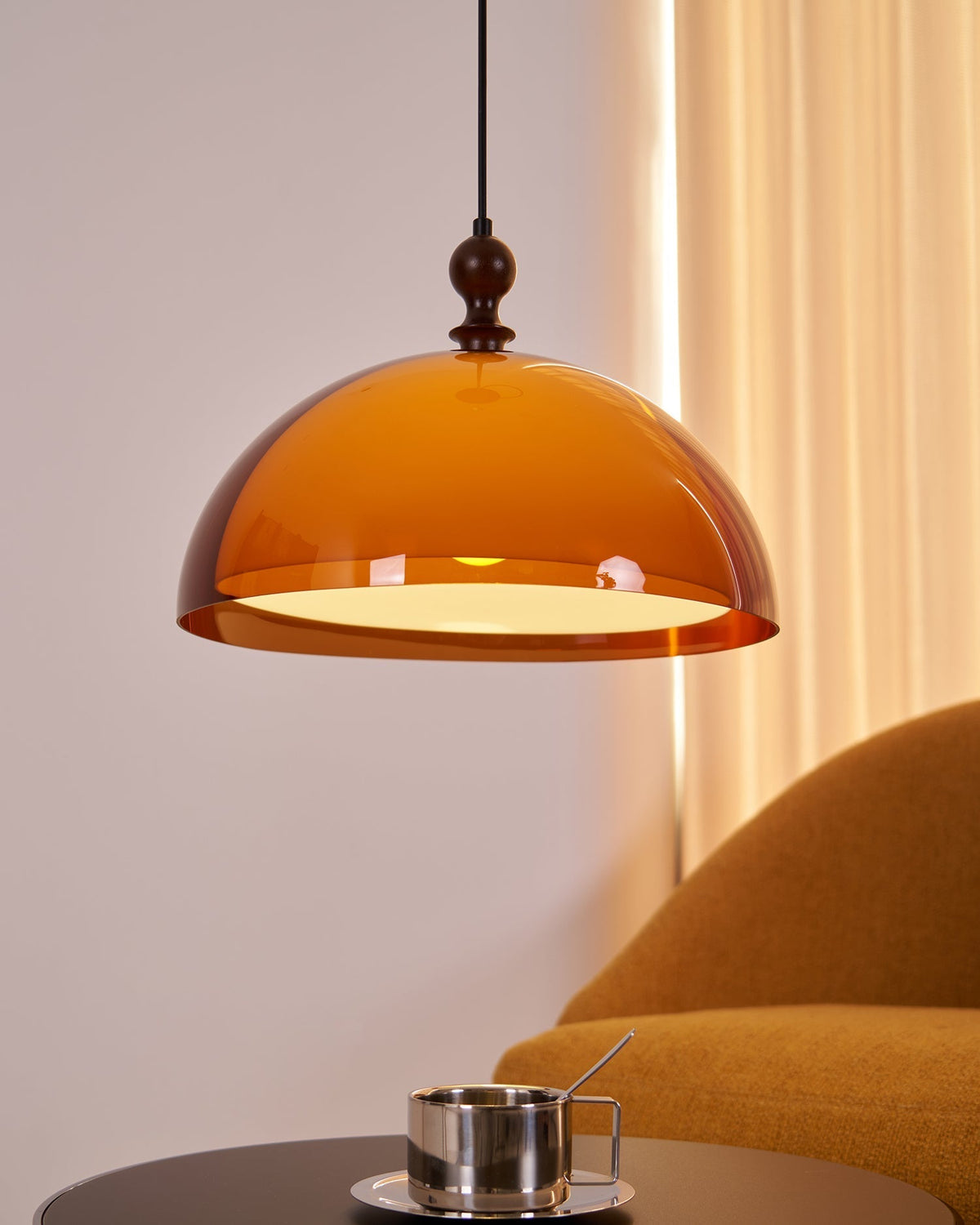 Solven Amber Acrylic Dome Pendant Light — 35cm Ceiling Fixture