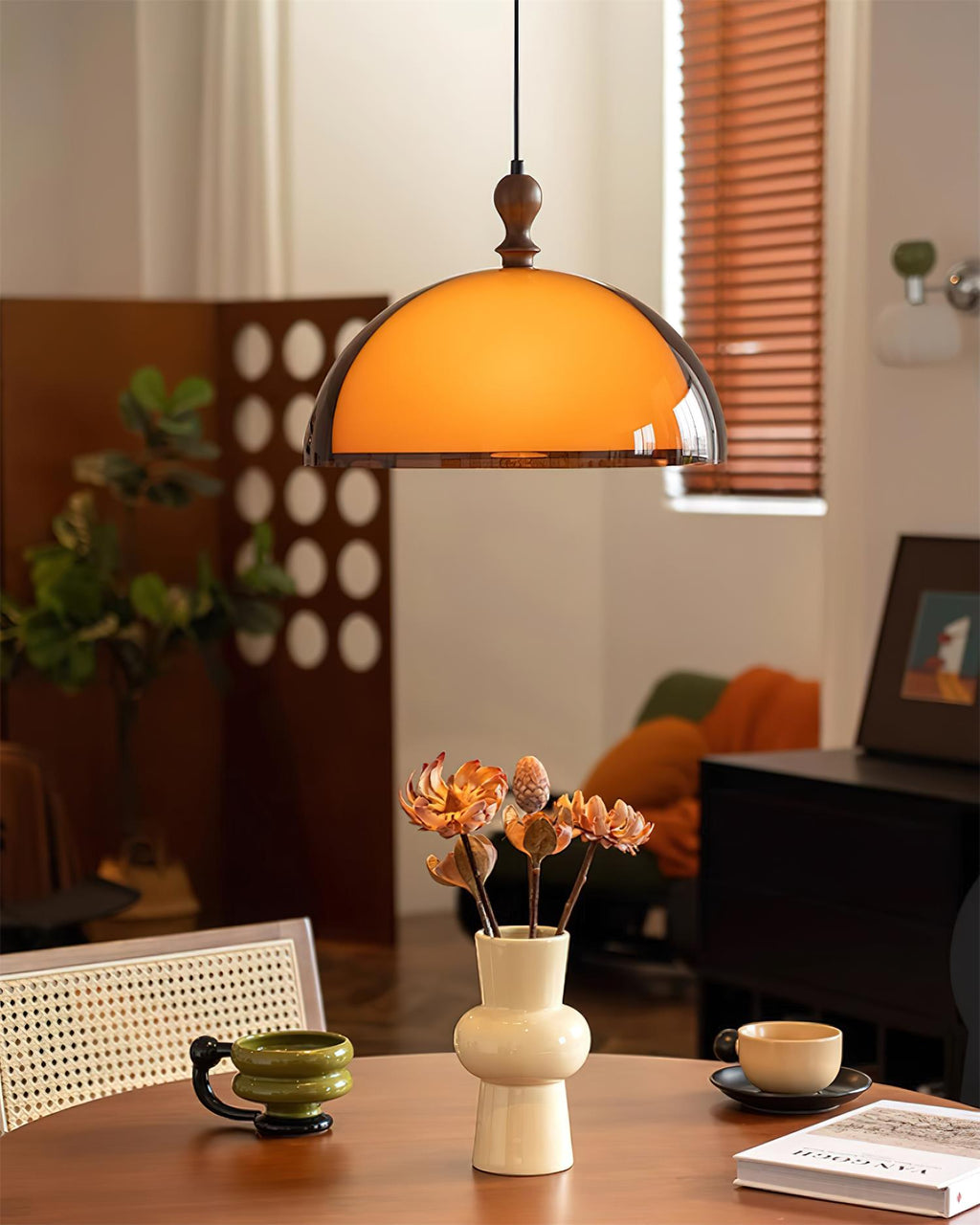 Solven Amber Acrylic Dome Pendant Light — 35cm Ceiling Fixture