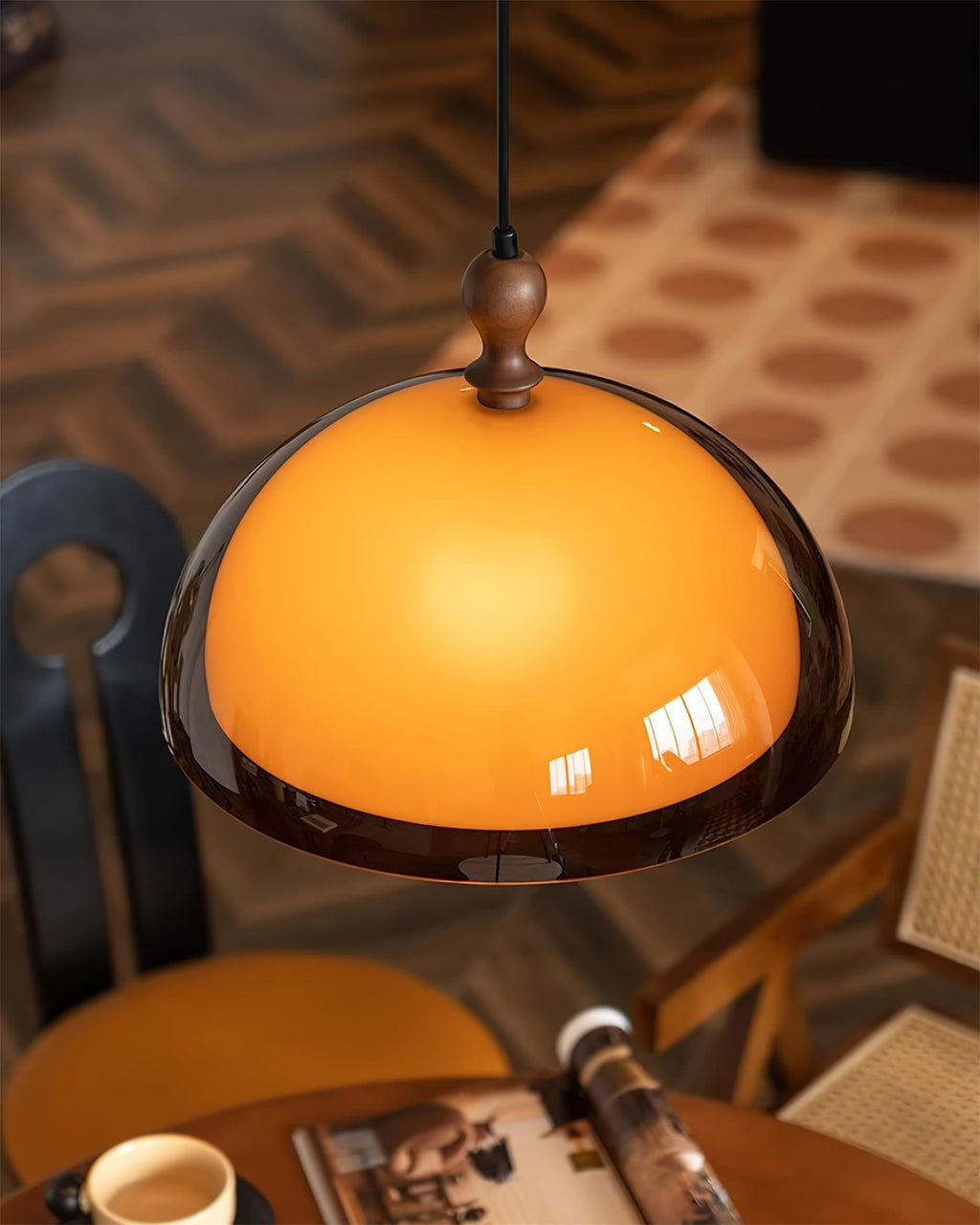 Solven Amber Acrylic Dome Pendant Light — 35cm Ceiling Fixture