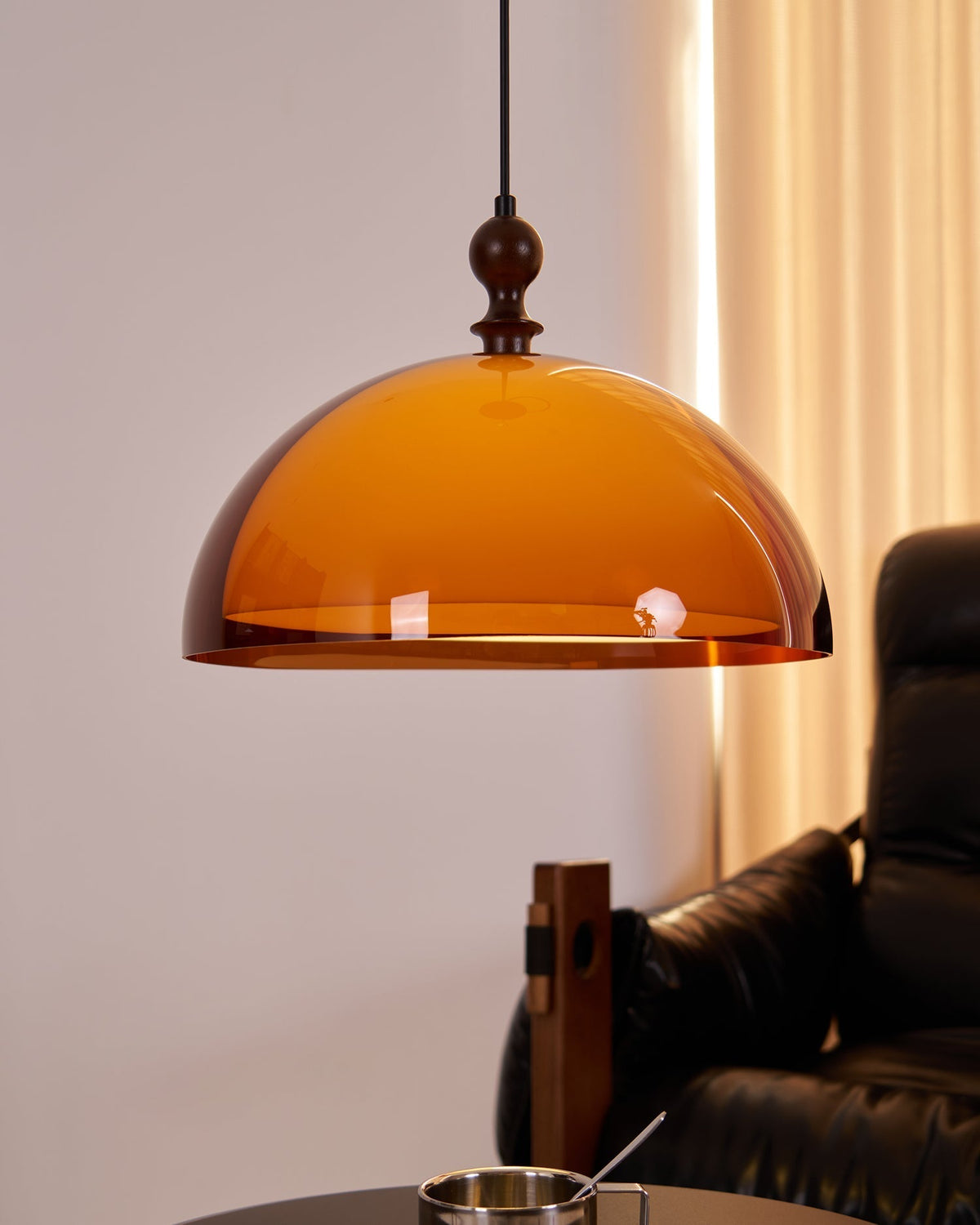 Solven Amber Acrylic Dome Pendant Light — 35cm Ceiling Fixture
