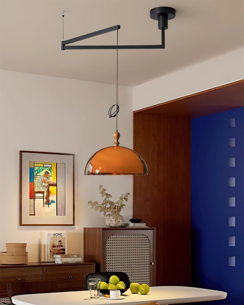 Maribel Swing Arm Pendant Lamp — Adjustable, Black & Walnut