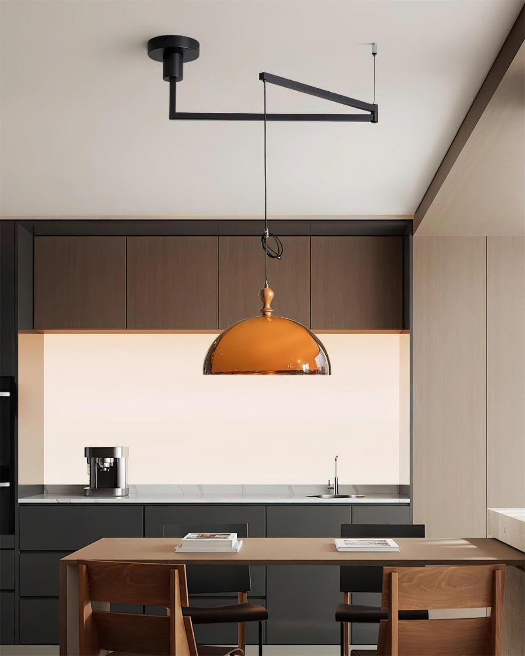 Maribel Swing Arm Pendant Lamp — Adjustable, Black & Walnut