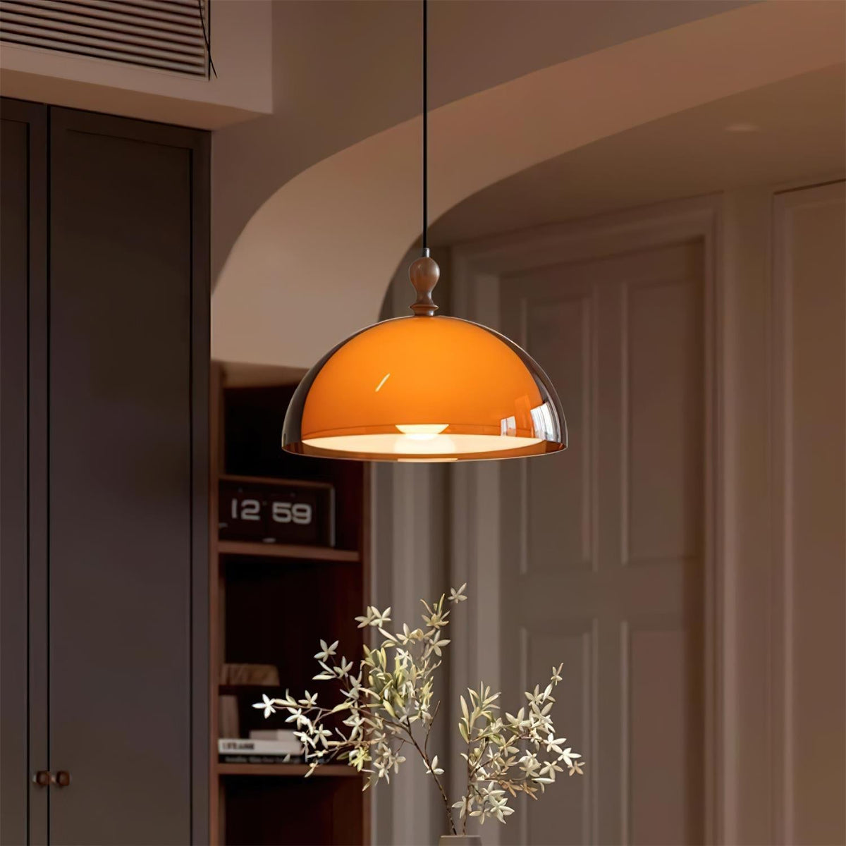 Maribel Swing Arm Pendant Lamp — Adjustable, Black & Walnut