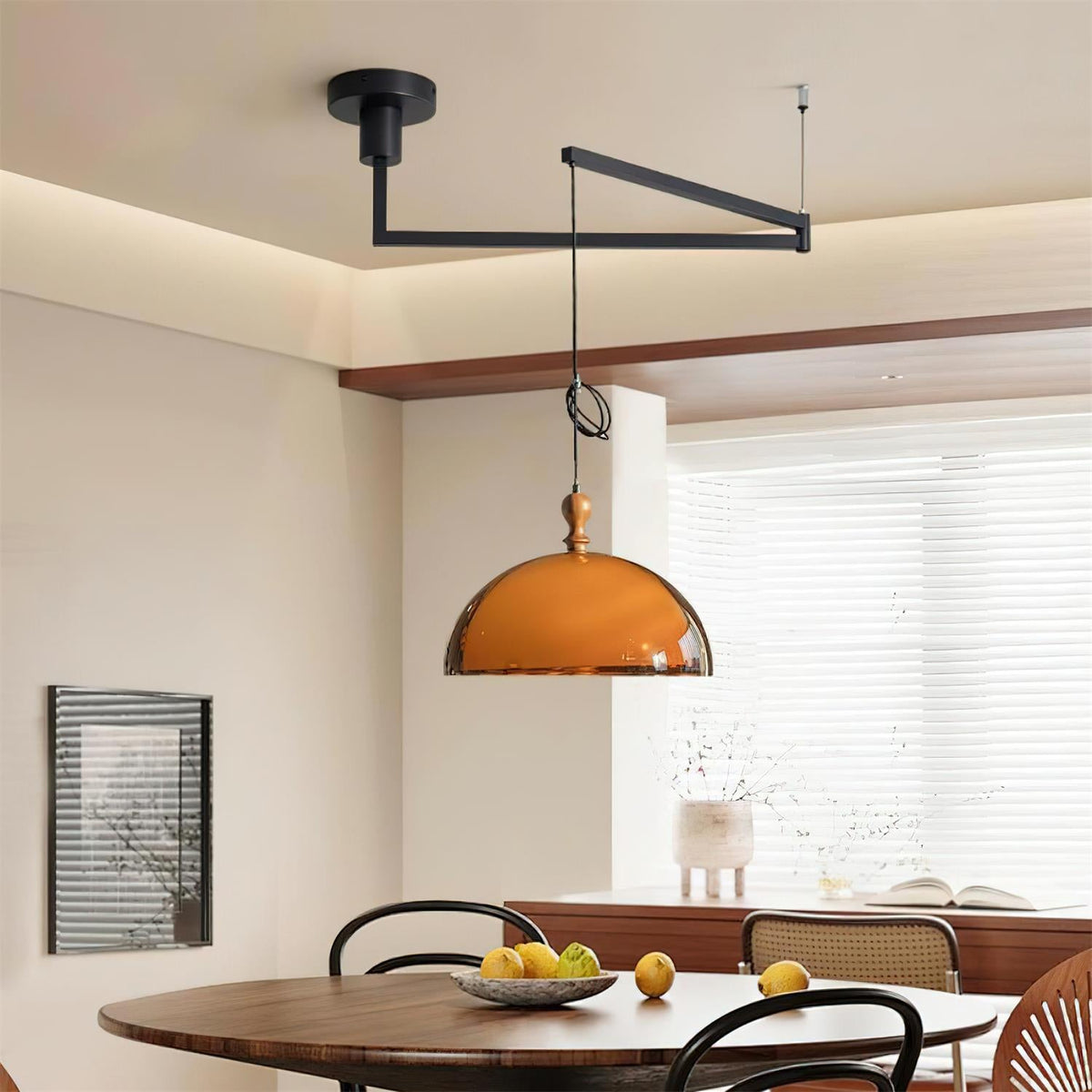 Maribel Swing Arm Pendant Lamp — Adjustable, Black & Walnut