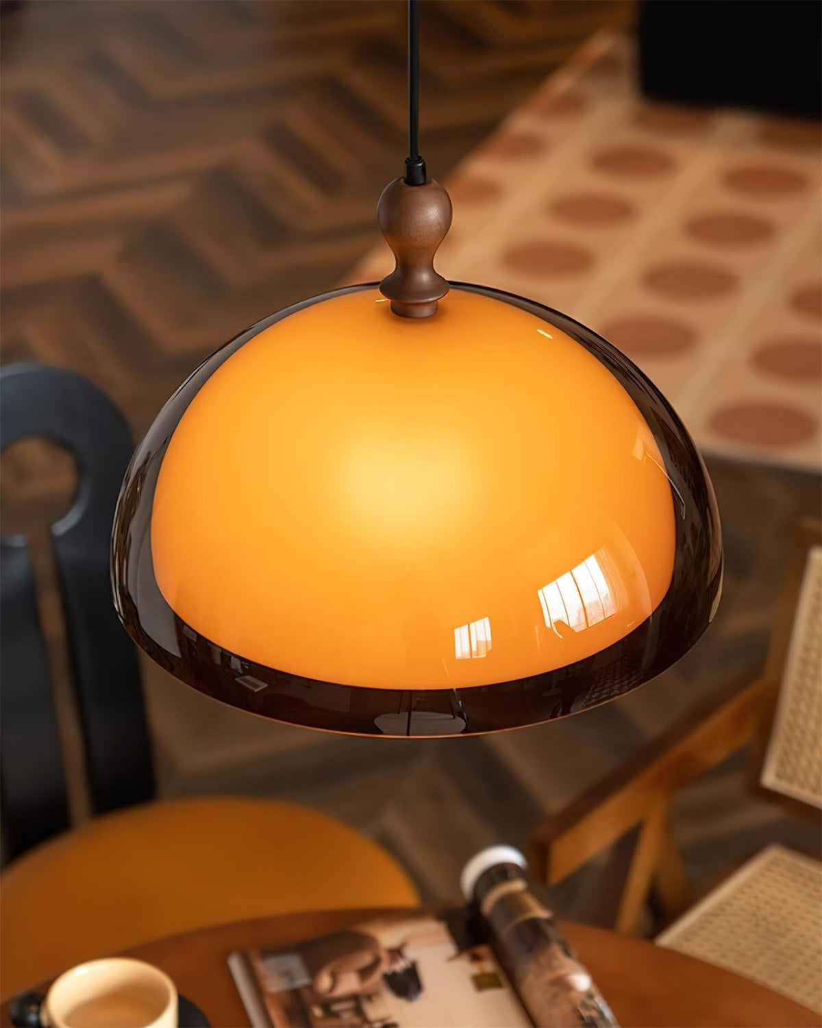 Maribel Swing Arm Pendant Lamp — Adjustable, Black & Walnut