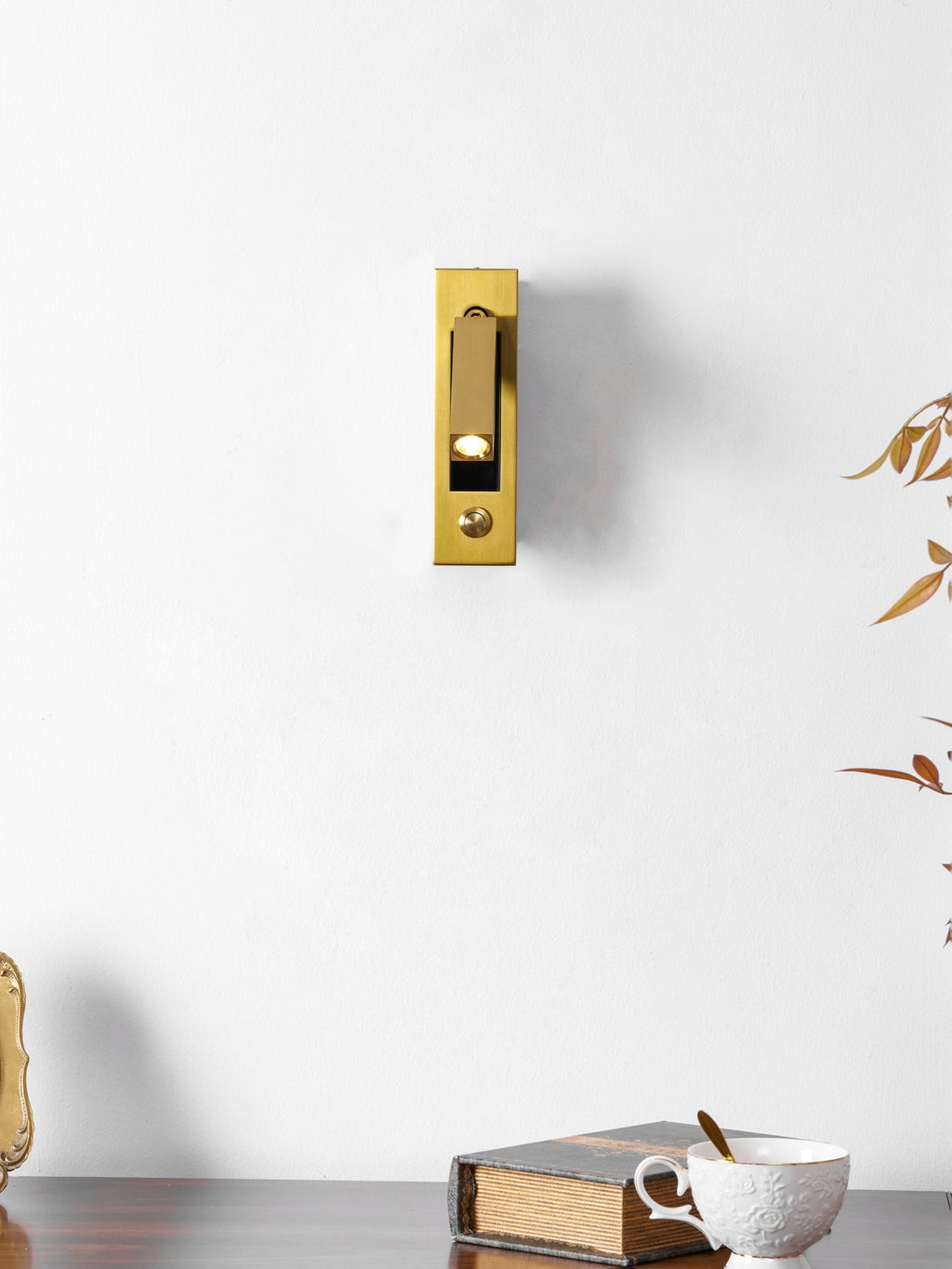 Adjustable Flush-Fold Bedside Sconce — Integrated Pull-Out Switch