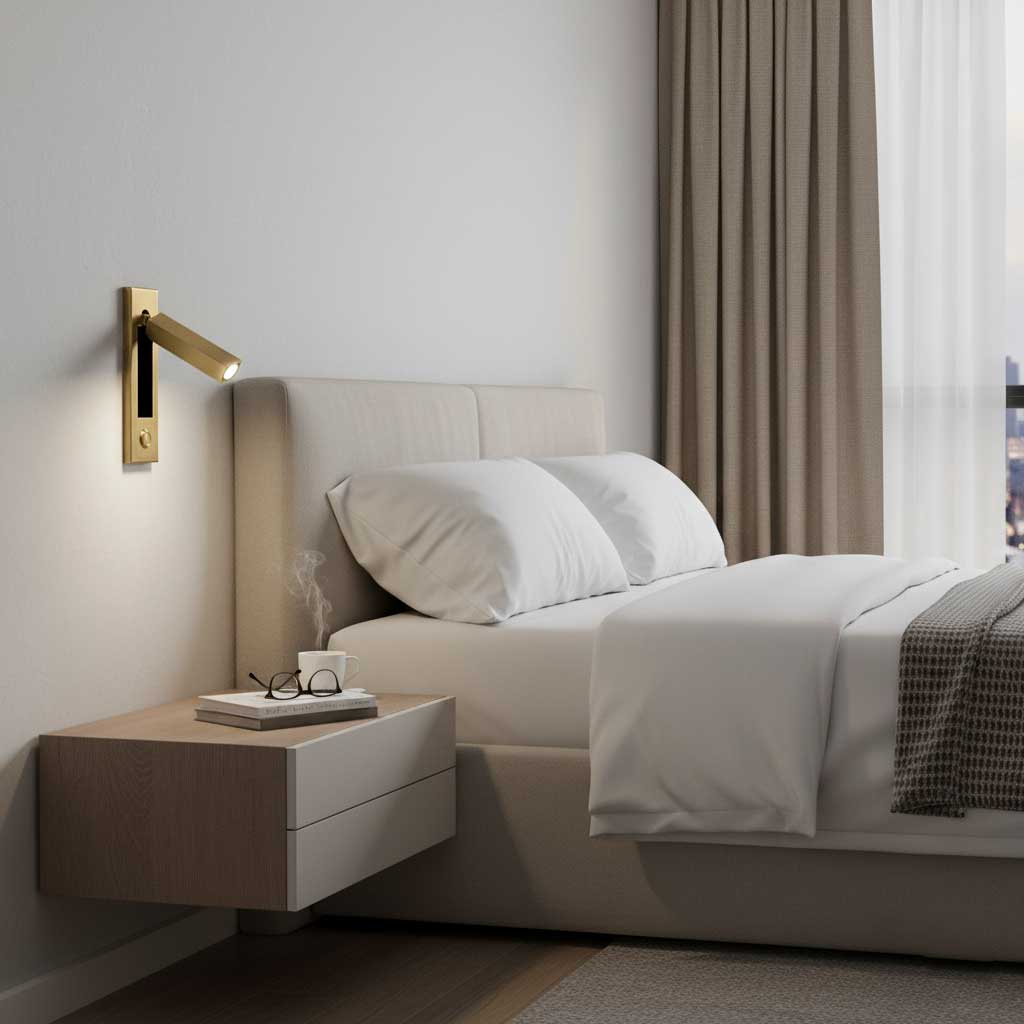 Adjustable Flush-Fold Bedside Sconce — Integrated Pull-Out Switch