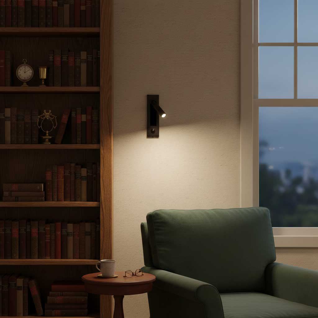 Adjustable Flush-Fold Bedside Sconce — Integrated Pull-Out Switch