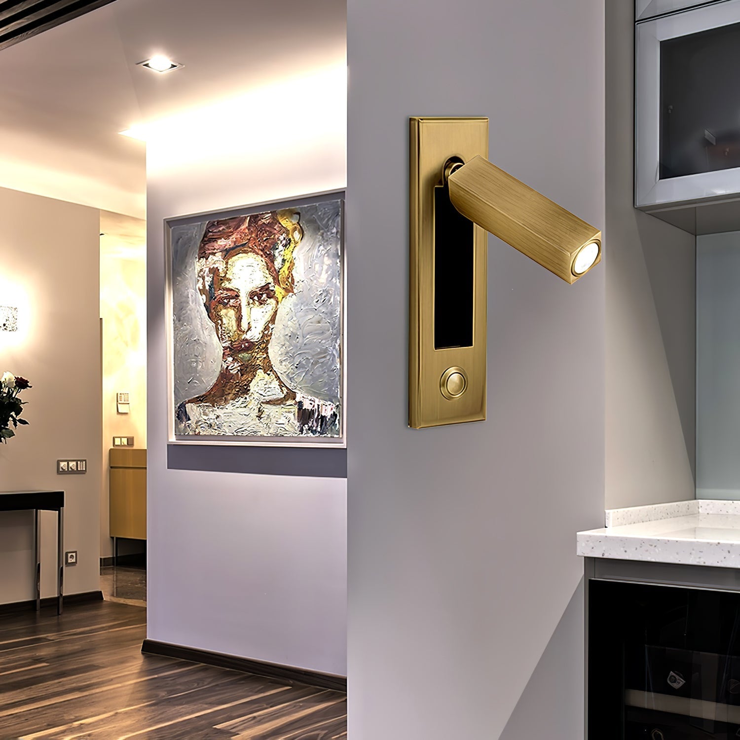 Adjustable Flush-Fold Bedside Sconce — Integrated Pull-Out Switch