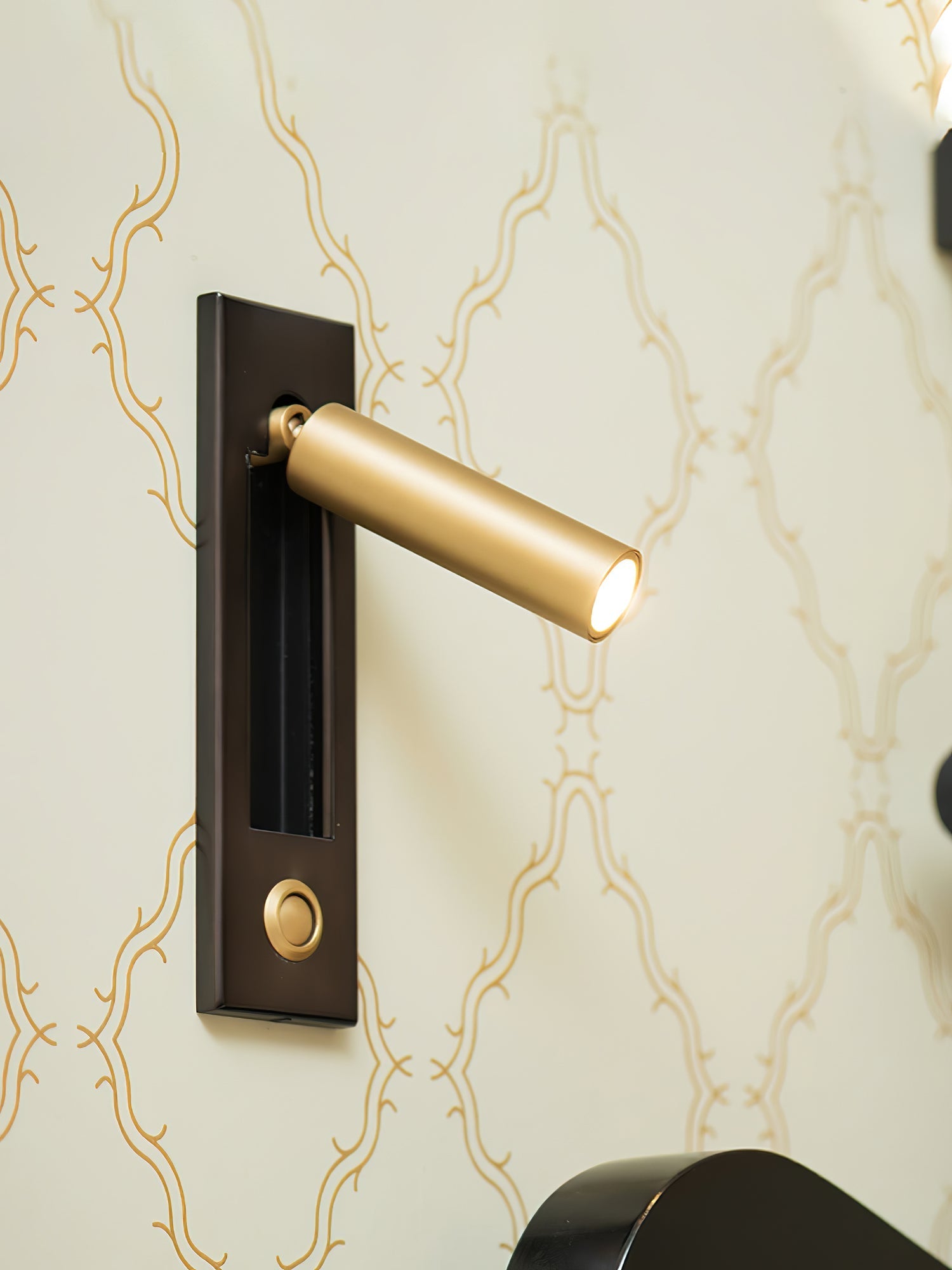 Adjustable Flush-Fold Bedside Sconce — Integrated Pull-Out Switch
