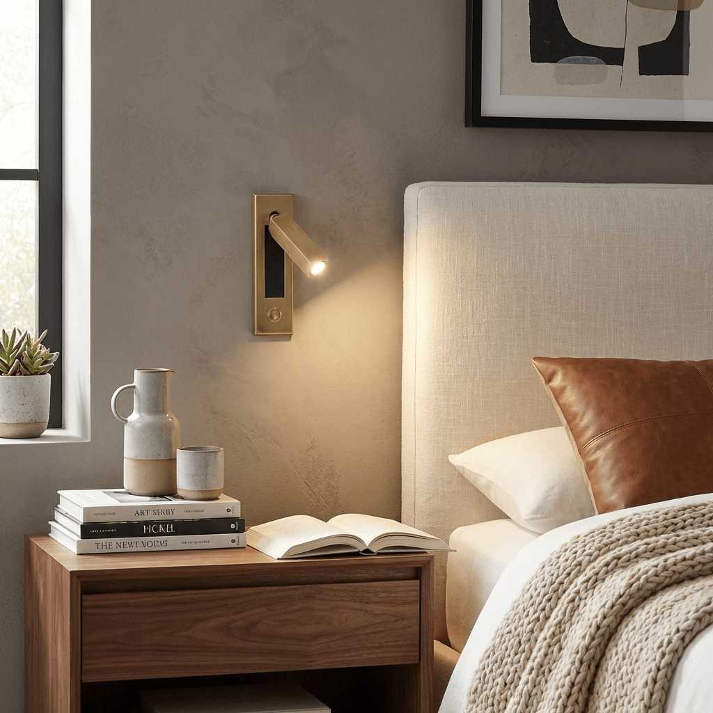 Adjustable Flush-Fold Bedside Sconce — Integrated Pull-Out Switch
