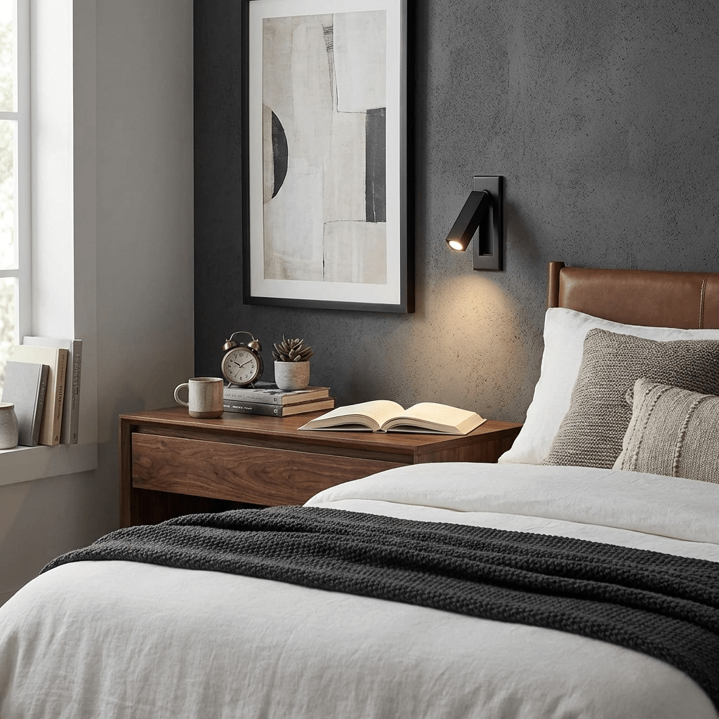 Adjustable Flush-Fold Bedside Sconce — Integrated Pull-Out Switch