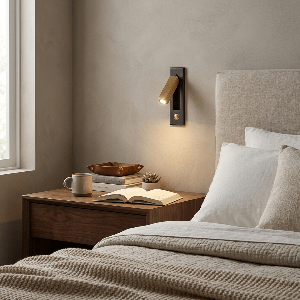 Adjustable Flush-Fold Bedside Sconce — Integrated Pull-Out Switch