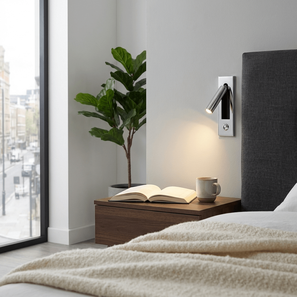 Adjustable Flush-Fold Bedside Sconce — Integrated Pull-Out Switch