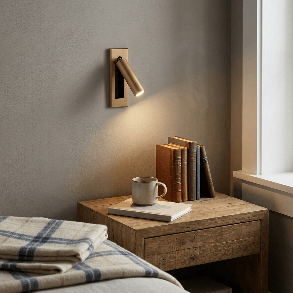 Adjustable Flush-Fold Bedside Sconce — Integrated Pull-Out Switch