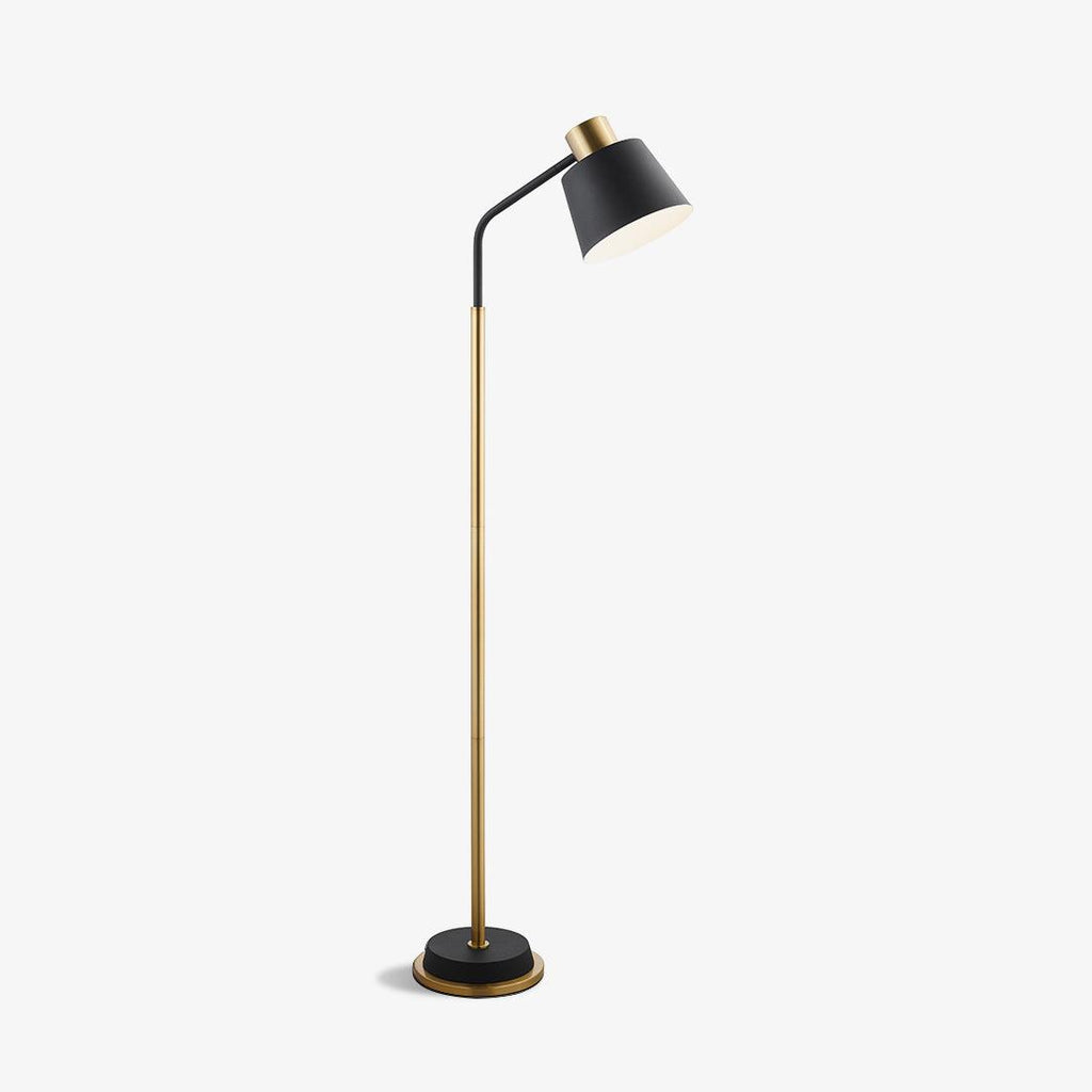 Stojací lampa Emmental — nastavitelný stínítko, štíhlý profil, černá základna