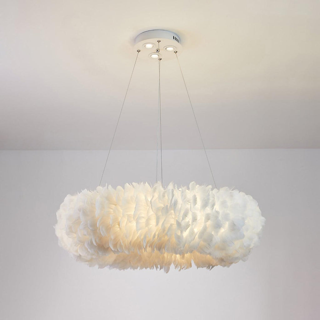 Goose Feathers Pendant Lamp — Thousands of Responsibly Sourced Feathers Around White Core