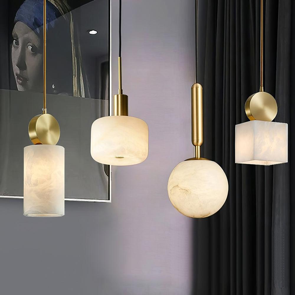 Lyrindis Cylinder Alabaster Pendant Light – 12cm Diameter, G9 Bulb Base