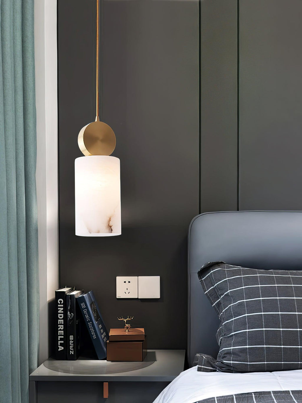 Lyrindis Cylinder Alabaster Pendant Light – 12cm Diameter, G9 Bulb Base