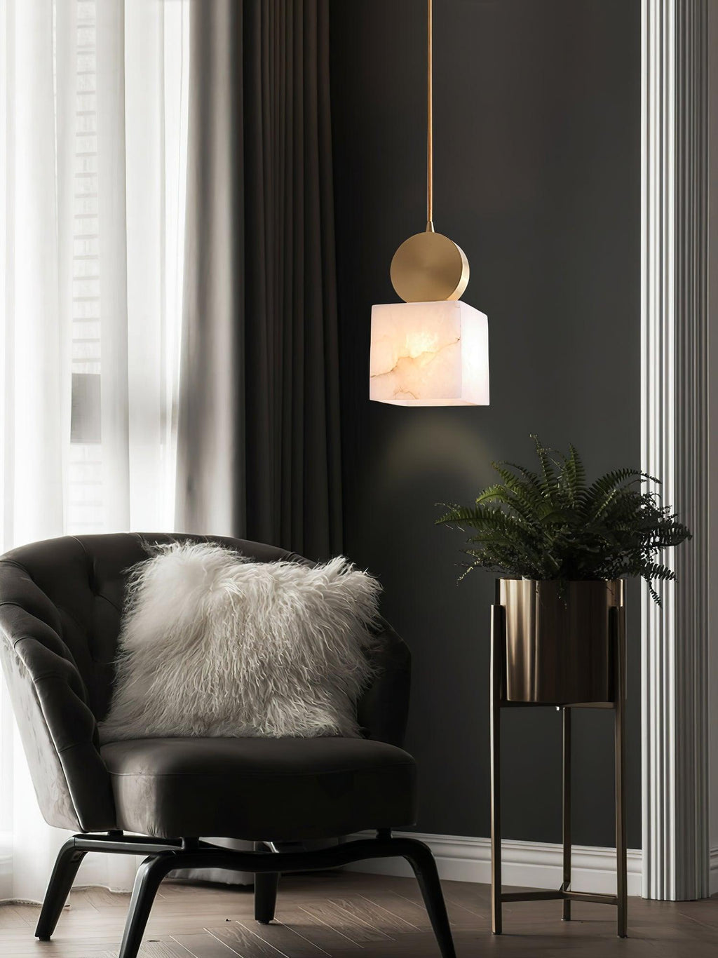 Lyrindis Cylinder Alabaster Pendant Light – 12cm Diameter, G9 Bulb Base