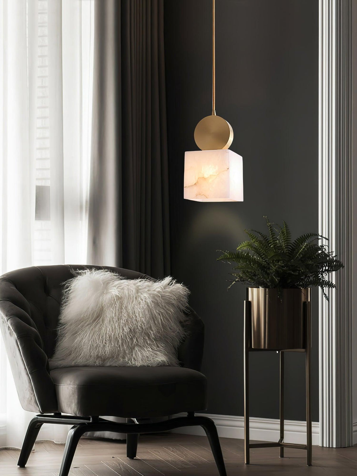 Lyrindis Cylinder Alabaster Pendant Light – 12cm Diameter, G9 Bulb Base