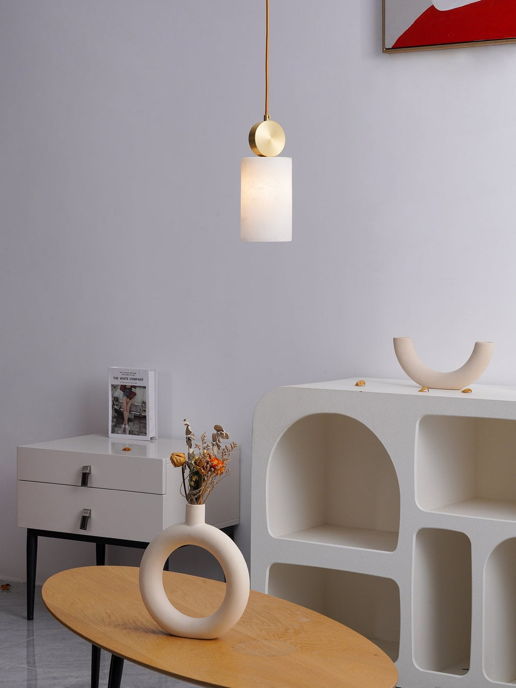 Etruscan Alabaster Pendant Light — Brass Hardware, 4.7” Diameter