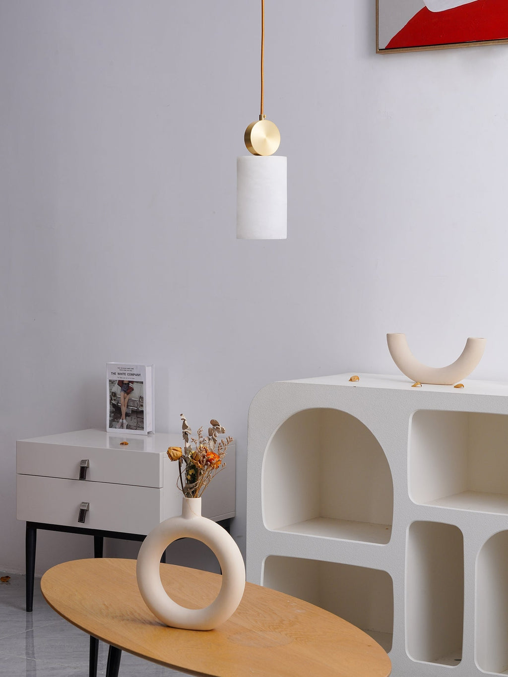 Etruscan Alabaster Pendant Light — Brass Hardware, 4.7” Diameter