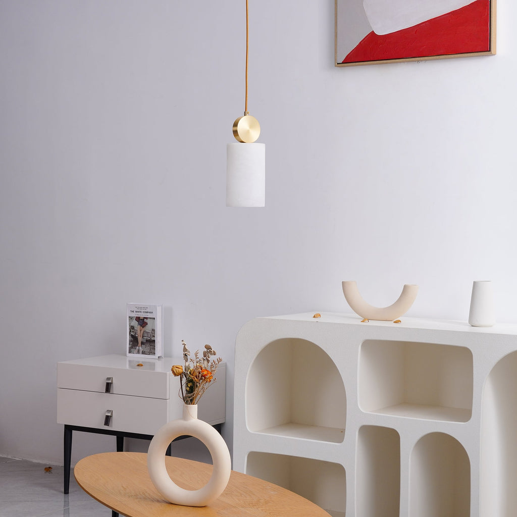Etruscan Alabaster Pendant Light — Brass Hardware, 4.7” Diameter