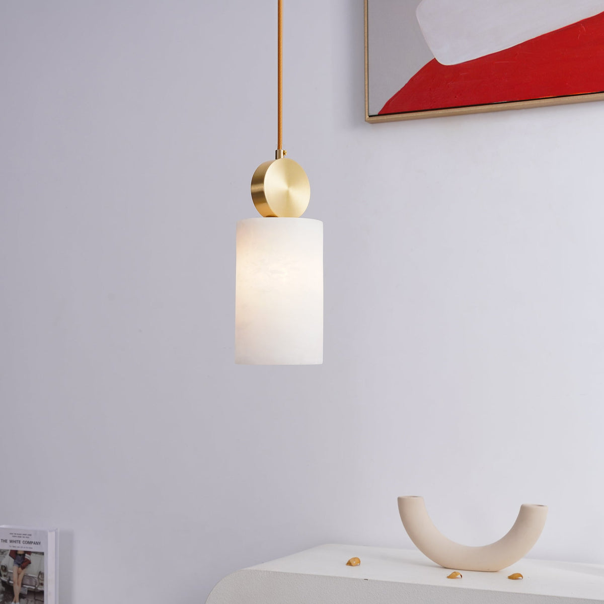 Etruscan Alabaster Pendant Light — Brass Hardware, 4.7” Diameter