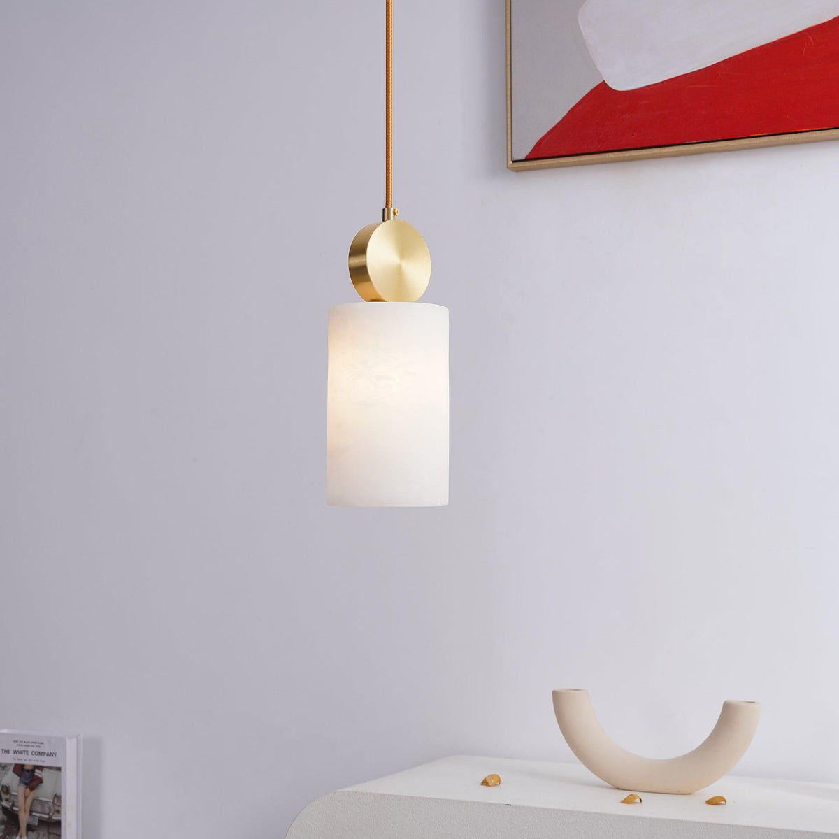 Lyrindis Cylinder Alabaster Pendant Light – 12cm Diameter, G9 Bulb Base