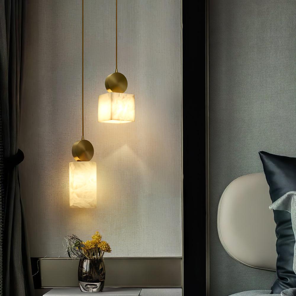 Lyrindis Cylinder Alabaster Pendant Light – 12cm Diameter, G9 Bulb Base