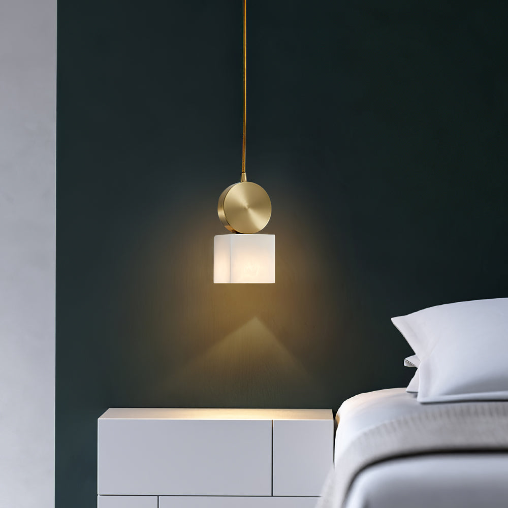 Etruscan Alabaster Pendant Light — Brass Hardware, 4.7” Diameter