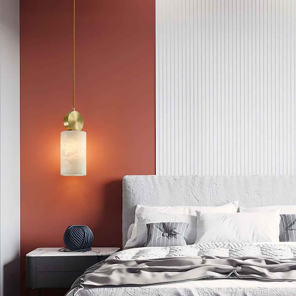 Etruscan Alabaster Pendant Light — Brass Hardware, 4.7” Diameter