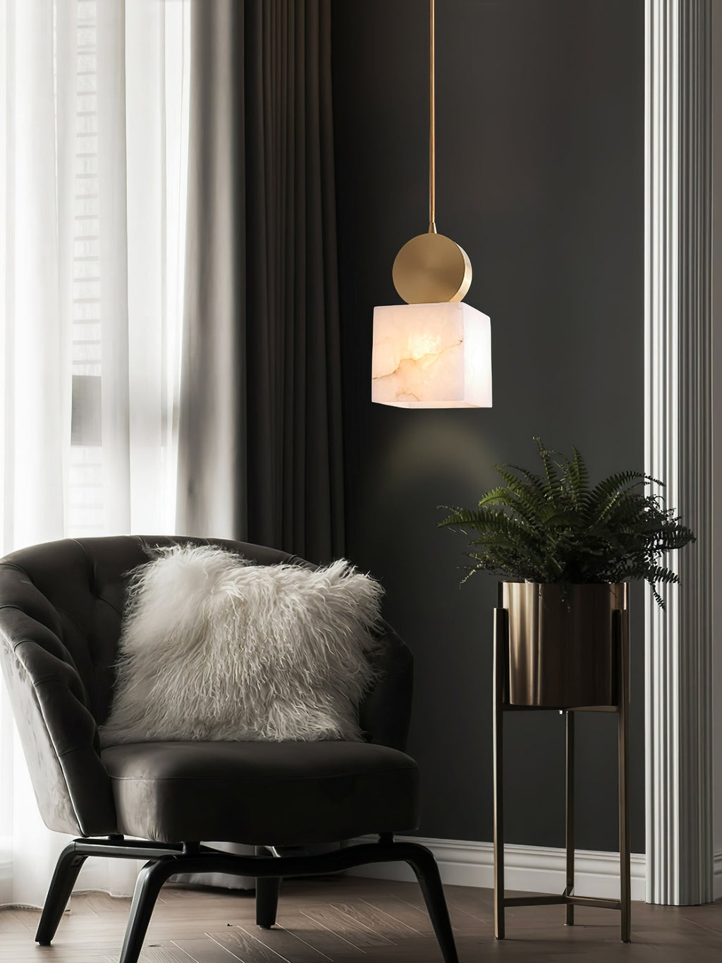 Etruscan Alabaster Pendant Light — Brass Hardware, 4.7” Diameter