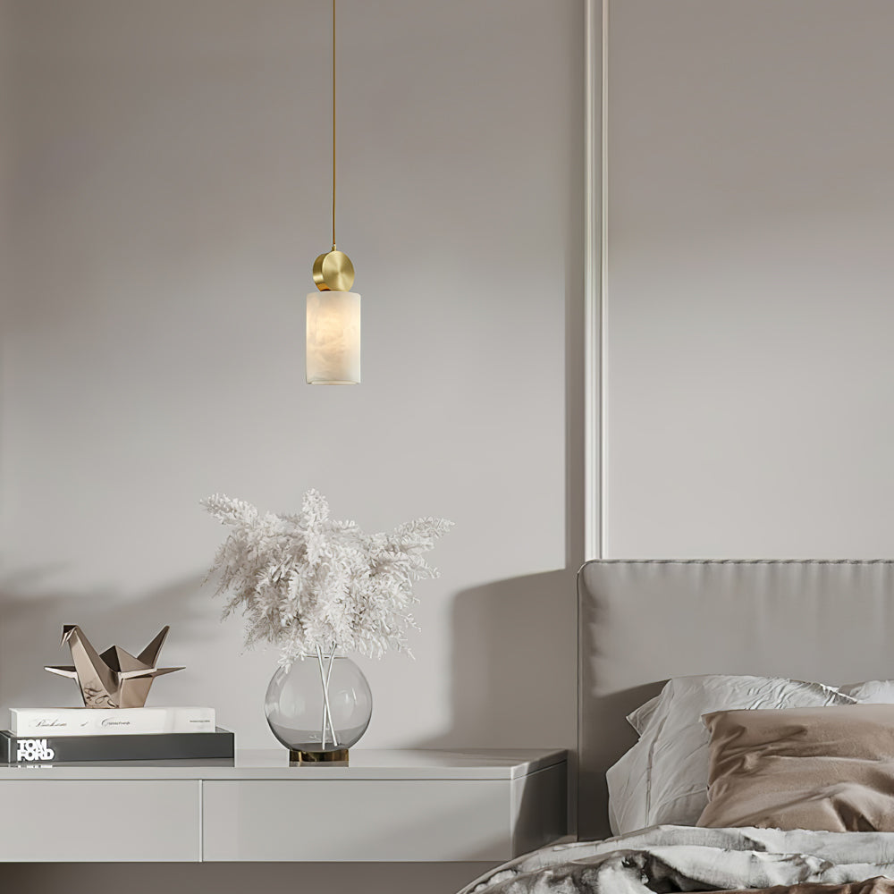 Etruscan Alabaster Pendant Light — Brass Hardware, 4.7” Diameter
