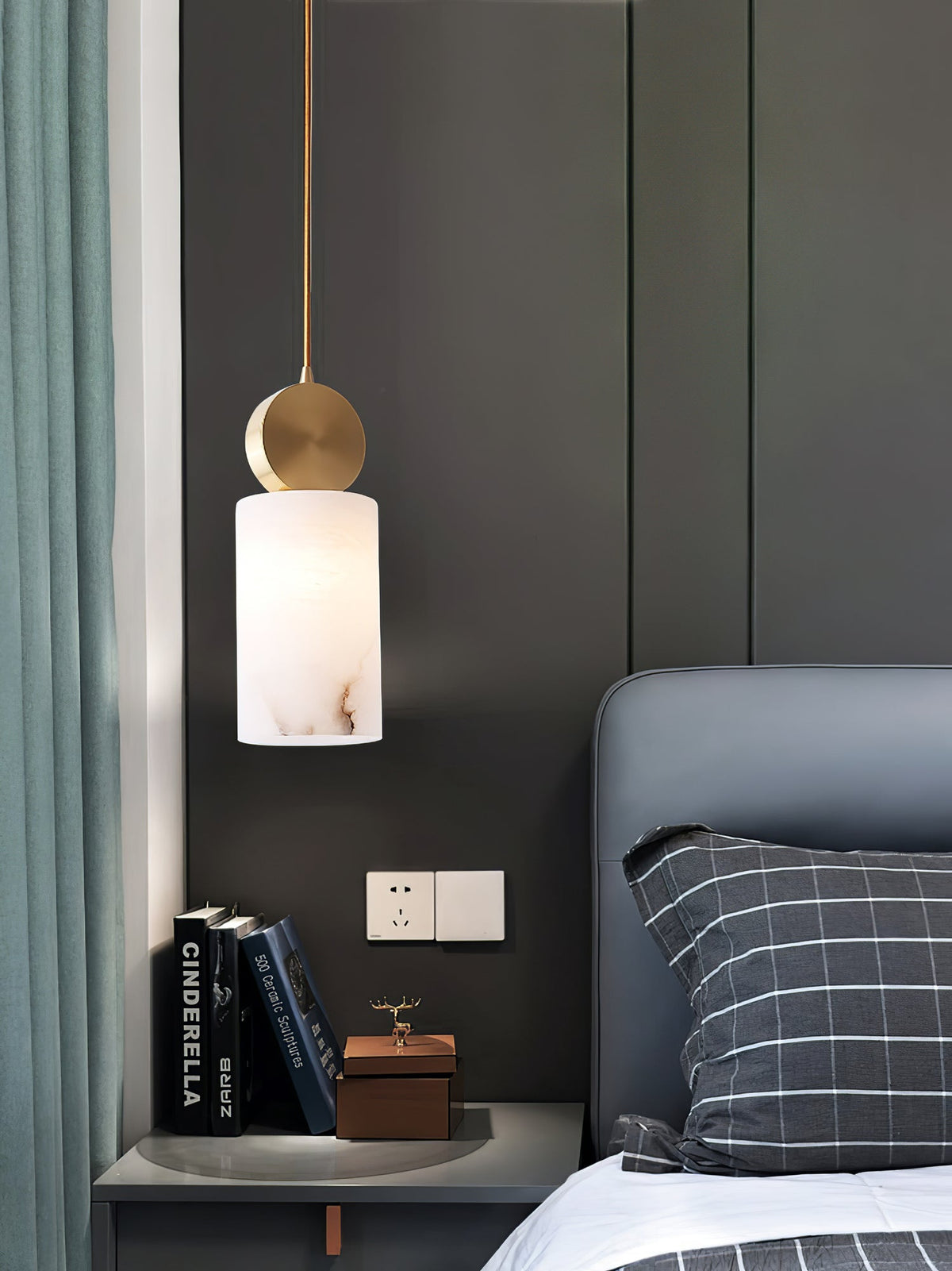 Etruscan Alabaster Pendant Light — Brass Hardware, 4.7” Diameter