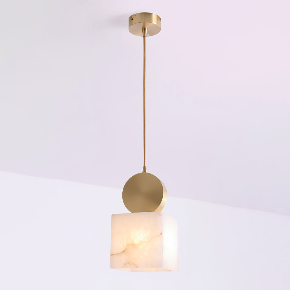 Etruscan Alabaster Pendant Light — Brass Hardware, 4.7” Diameter