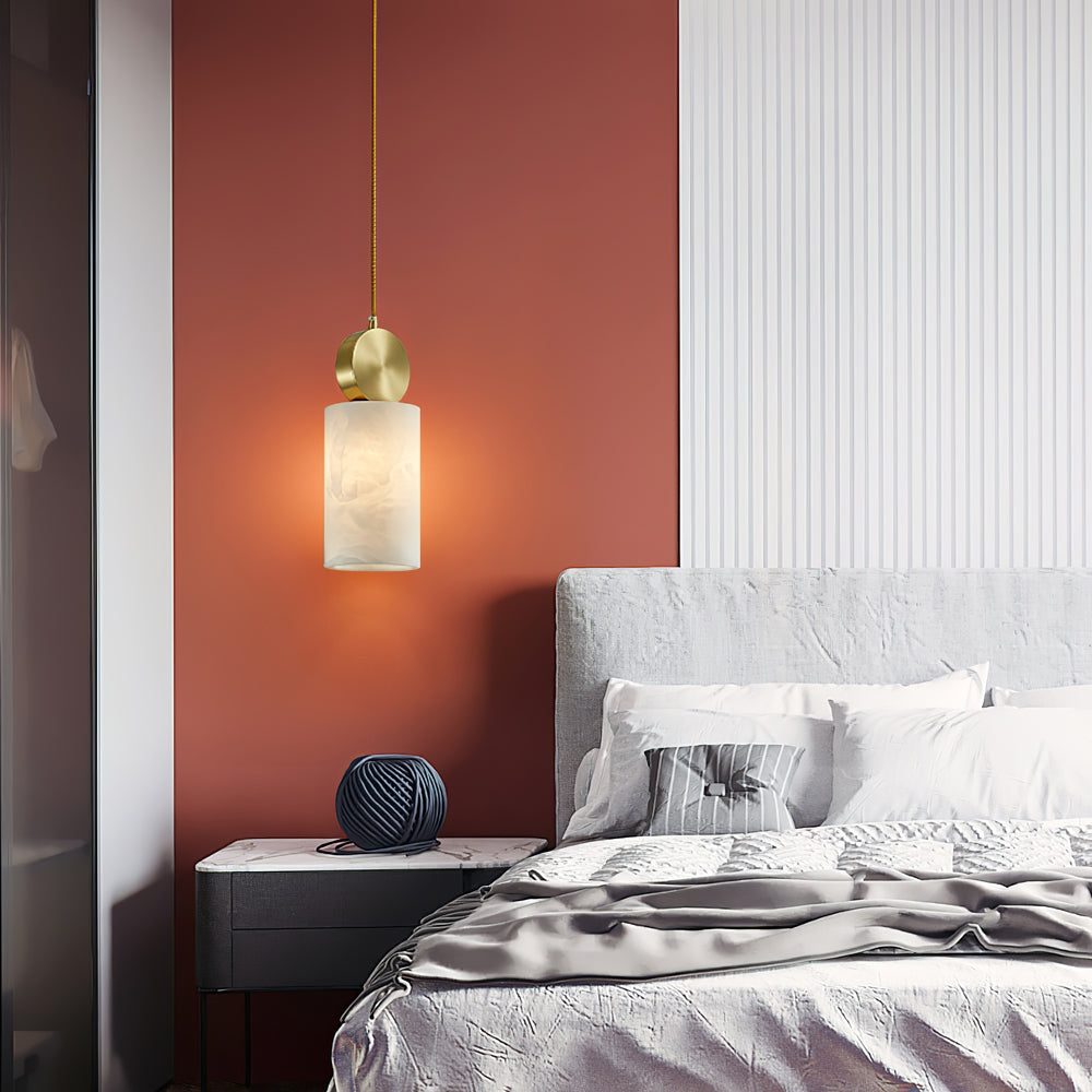Etruscan Alabaster Pendant Light — Brass Hardware, 4.7” Diameter