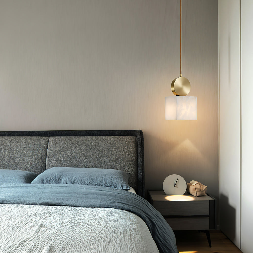 Etruscan Alabaster Pendant Light — Brass Hardware, 4.7” Diameter